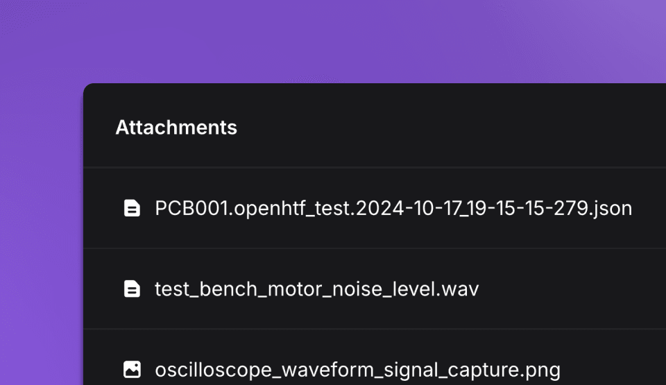 Header of the OpenHTF documentation showing Attachments details and integration with TofuPilot.